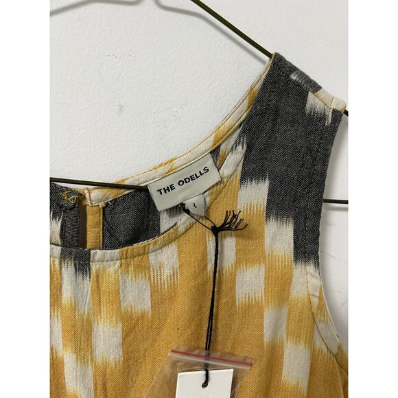 The Odells Anthropologie Jumpsuit Romper Ikat Cotton Size LG Yellow Boho Summer - Picture 3 of 10